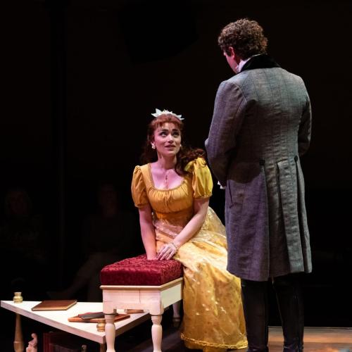 Claire Marx and William Eames in Georgiana and Kitty: Christmas at Pemberley by Lauren Gunderson and Margot Melcon. Photo by Robert Wade Photography.