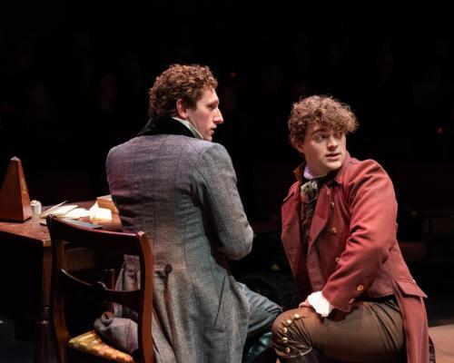 William Eames and Jeremy Steckler in Georgiana and Kitty: Christmas at Pemberley by Lauren Gunderson and Margot Melcon. Photo by Robert Wade Photography.