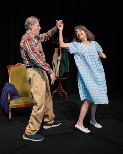 Scott Nolte and Pam Nolte in How to Write a New Book for the Bible at Taproot Theatre. Photo by Robert Wade.