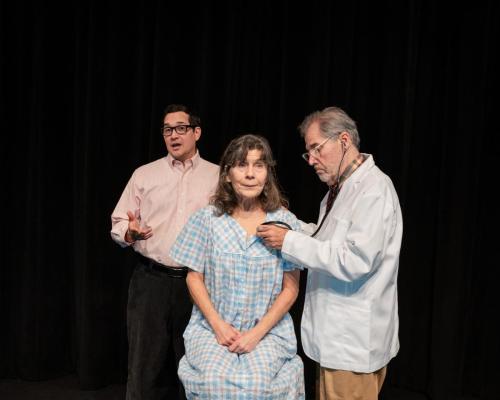 Richard Nguyen Sloniker with Pam Nolte and Scott Nolte in How to Write a New Book for the Bible at Taproot Theatre. Photo by Robert Wade.
