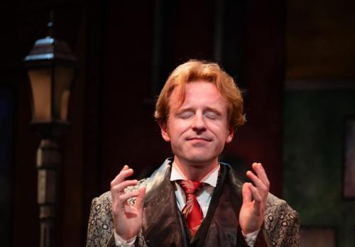 Calder Jameson Shilling as Sherlock Holmes in Sherlock Holmes and the Precarious Position at Taproot Theatre. Photo by Robert Wade.
