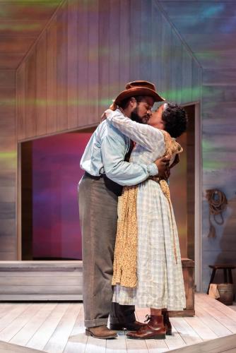 Dedra D. Woods and Yusef Seevers in "Last Drive to Dodge" by Andrew Lee Creech at Taproot Theatre. Photos by Robert Wade Photography.