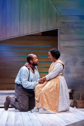 Dedra D. Woods and Yusef Seevers in "Last Drive to Dodge" by Andrew Lee Creech at Taproot Theatre. Photos by Robert Wade Photography.